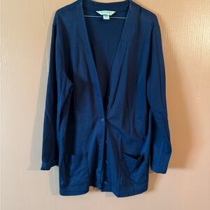 Lands’ End Blue Button-Down Cardigan Sweater with Pockets Women’s Size L